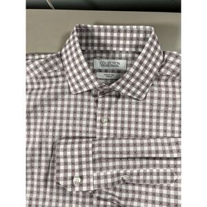 Collection by Michael Strahan Mens Gingham Dress Shirt Burgundy White 16.5 36/37